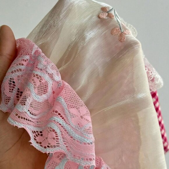 Pink Boho Women's Vacation Plaid multi print Lace Splicing Camisole top - Picture 7 of 7